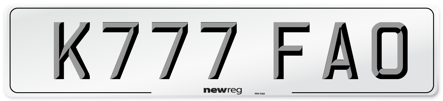 K777 FAO Number Plate from New Reg